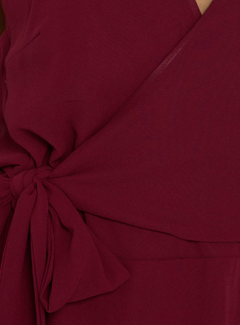 Dream Of Me Wrap Halter Mini Dress Burgundy