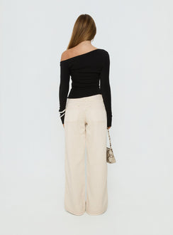 back view of model wearing Princess Polly Lifetimes Mid Rise Wide Leg Cargo Jeans Cream Mid Rise Jeans Jeans 