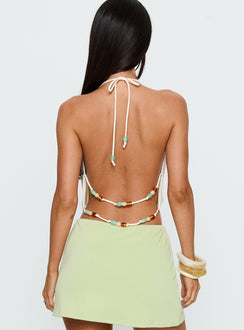 Kaivra Plunge Bead Detail Backless Top Cream