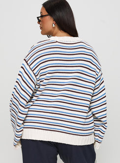 back view of model wearing Princess Polly Karolyn Sweater Blue Stripe Curve 