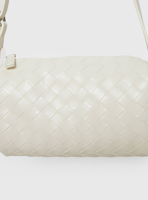Corlee Woven Faux Leather Cylinder Bag Cream