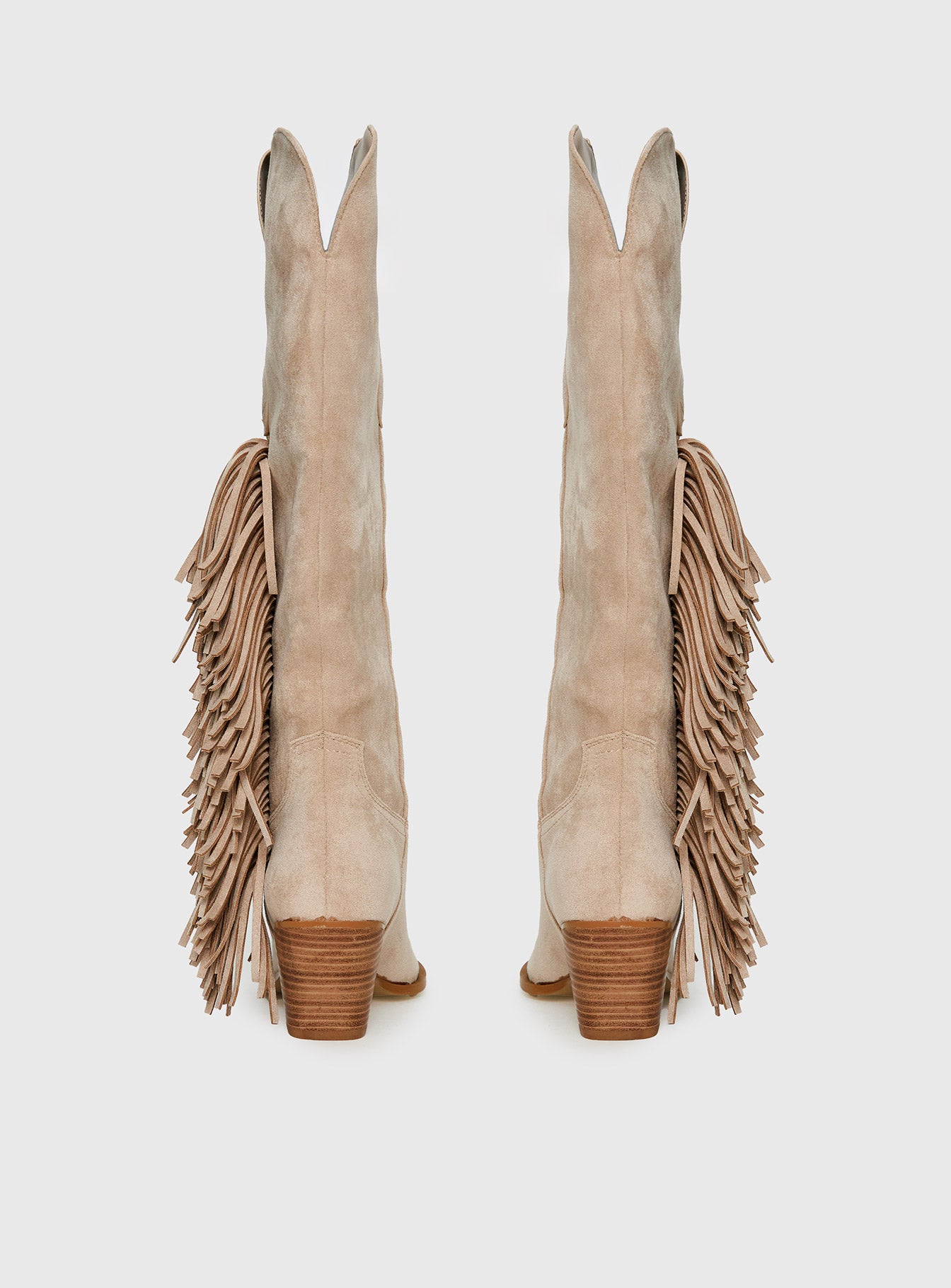 Billini Ardie Faux Suede Tassel Cowboy Boots Light Beige