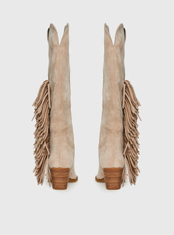 Billini Ardie Faux Suede Tassel Cowboy Boots Light Beige