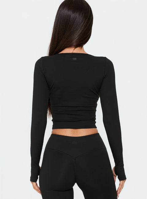 New Horizons Long Sleeve V Neck Top Black