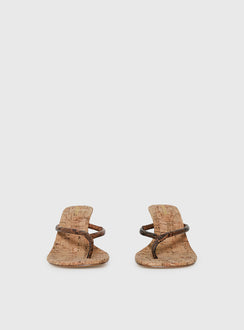 Fluke Cork Wedge Thong Heels Chocolate