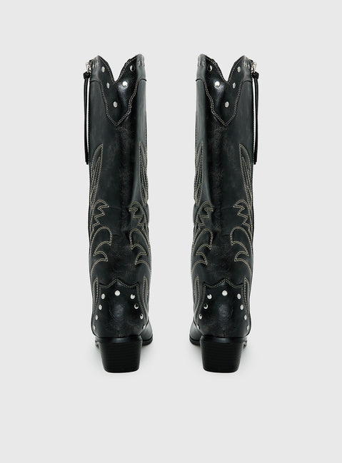 Austin Distressed Cowboy Boots Black