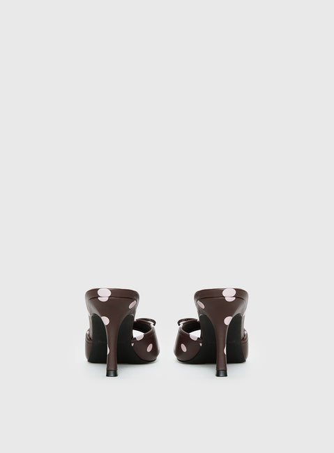 Etiquette Peep Toe Heels Brown / Pink Polka