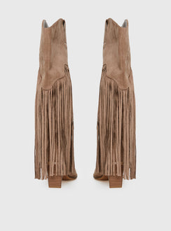 Like An Angel Faux Suede Tassel Knee High Boots Tan