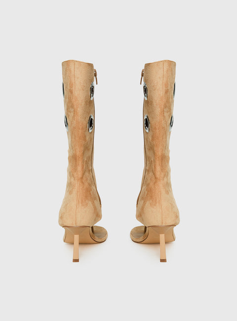 Situationship Eyelet Open Toe Heels Tan