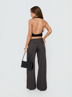 back view of model wearing Princess Polly Silver Moon Tie Pants Charcoal Mid Rise Pants Pants 