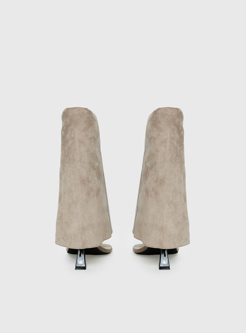 Catch The Light Faux Suede Open Toe Boots Tan