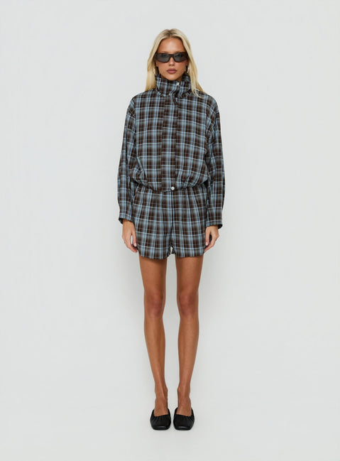 Lunna Elasticated Waist Shorts Blue Check