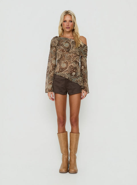 Haislee Chiffon Slouchy Long Sleeve Top Paisley