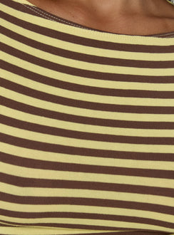 Darling Days 3/4 Sleeve Top Chocolate / Yellow Stripe