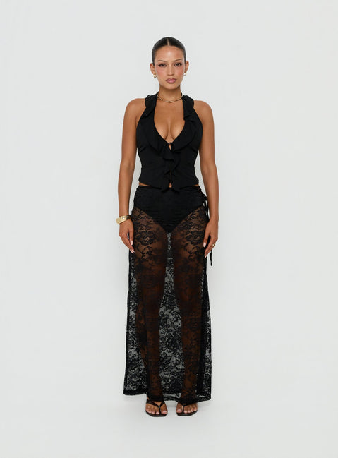 Presenting Marenya Lace Maxi Skirt Black in womens-skirts, fitted with floral a-line details Princess Polly