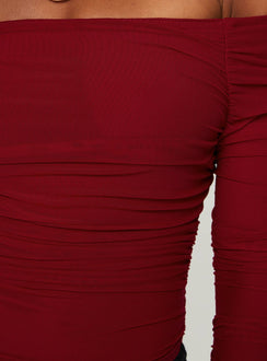 product Princess Polly Moreno Off The Shoulder Top Burgundy Full Sleeves straight 