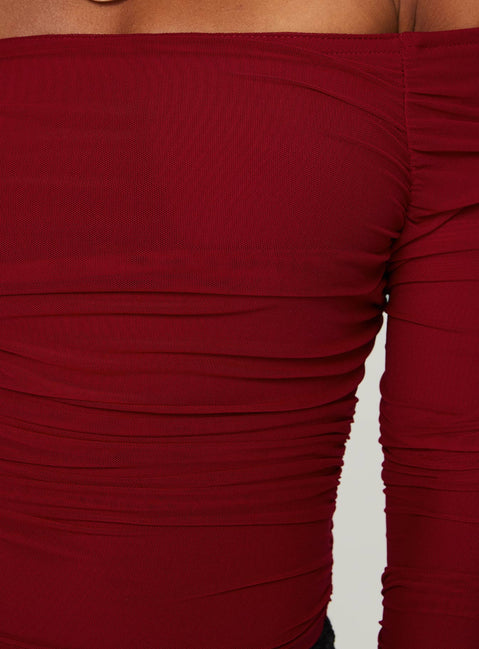 product Princess Polly Moreno Off The Shoulder Top Burgundy Full Sleeves straight 