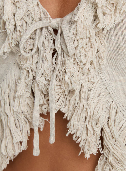 Adelind Fringe Cardigan Beige