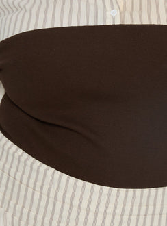 Belva Long Sleeve Corset Shirt Mini Dress Brown Stripe Curve
