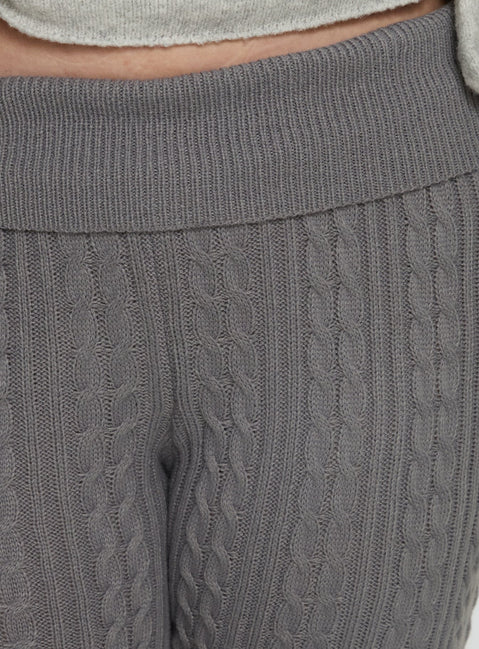 product Princess Polly Baleigh Cable Knit Foldover Pants Grey Curve High Rise Pants 