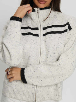back view of model wearing Princess Polly Overstayed Zip Through Cardigan Grey 