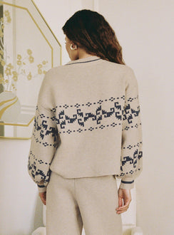 back view of model wearing Princess Polly Alpine Sweater Cream / Blue regular 