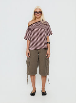 Settle Down One Shoulder Top Pink / Chocolate Stripe