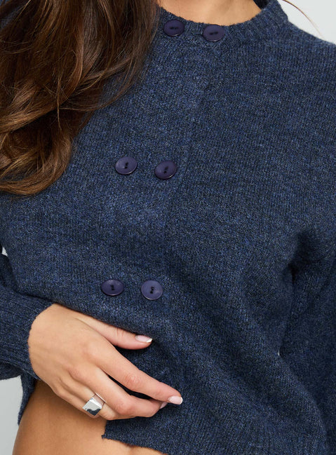 Crafted with the Kammi Button Up Cardigan Navy in womens jumpers featuring short length detail Princess Polly