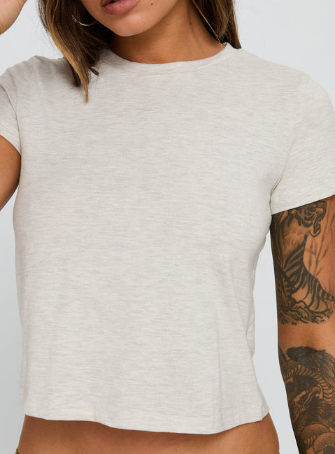 back view of model wearing Princess Polly Micah Tee Grey Marle Short Sleeves Crew Neck 