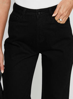 back view of model wearing Princess Polly Henesey High Rise Straight Leg Jeans Jet Black High Rise Jeans 