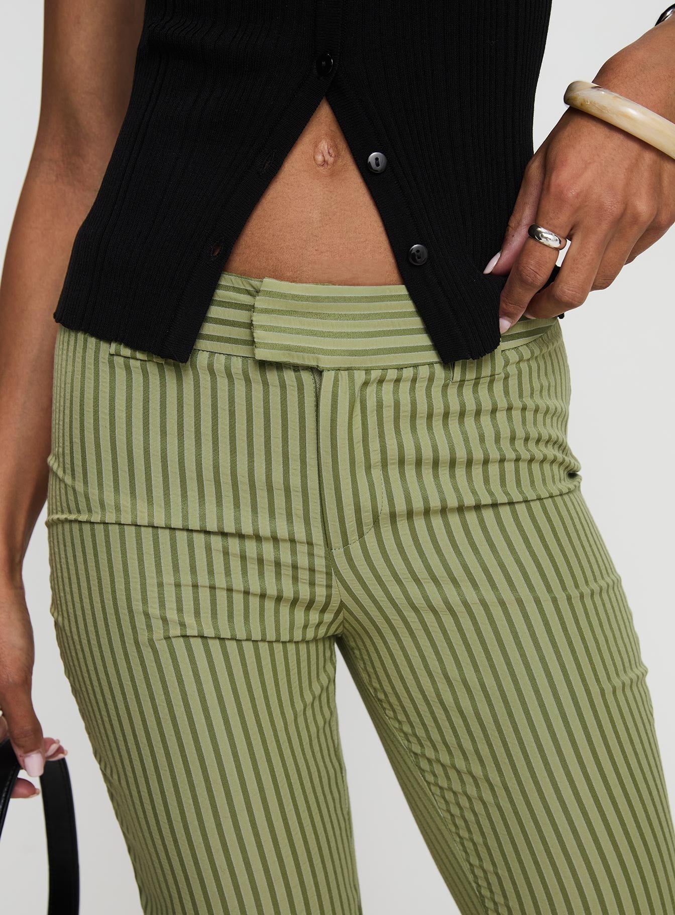 back view of model wearing Princess Polly Jinxed Pant Green Stripe 