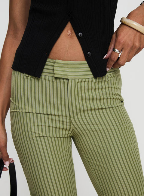 back view of model wearing Princess Polly Jinxed Pant Green Stripe 