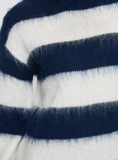 product Princess Polly Iryna Long Sleeve Knit Mini Dress Navy / White Stripe Crew Neck 