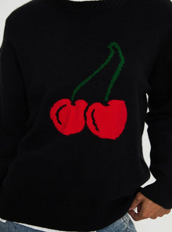 back view of model wearing Princess Polly My Dear Knit Sweater Black Longline Jumpers Jumpers 