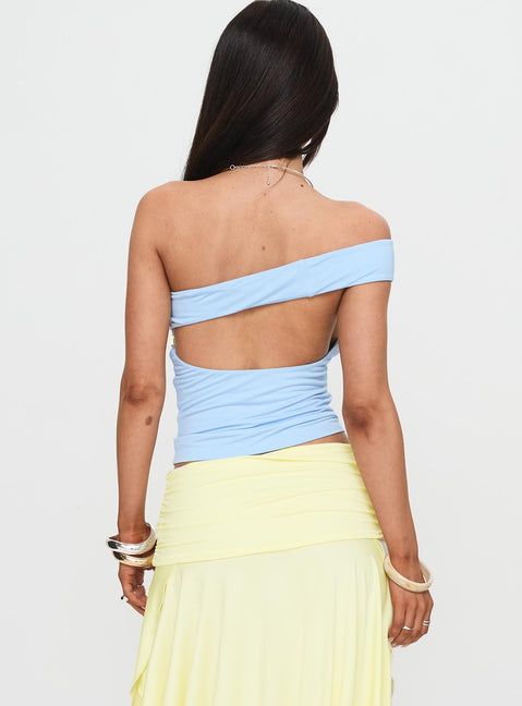 back view of model wearing Princess Polly Irina Multi-Wear Top Blue Sleeveless Cowl 
