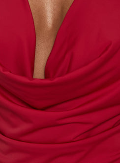 Brinly Jersey Cowl Neck Slouchy Top Red