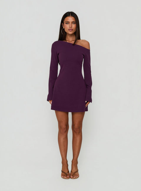 Adrietta Long Sleeve Off Shoulder Mini Dress Plum Noir