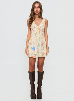 Pennie Bias Mini Dress Cream / Floral