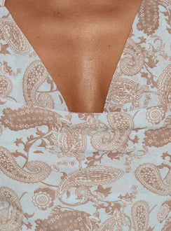 Xiomara Cowl Halter Top Blue Paisley