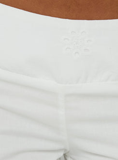 Close-up of Slow Days Broderie Anglais Mid Rise Pants White womens-regular-pants with mid-rise embroidery Princess Polly