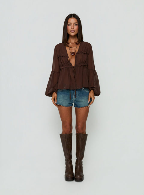 Chasing Sunsets Sheer Long Sleeve Top Chocolate