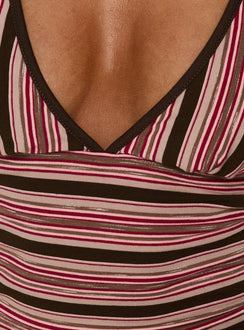 Alyza V Neck Tank Brown / Red Stripe