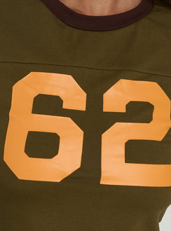 62 Varsity Long Sleeve Graphic Top Khaki Multi