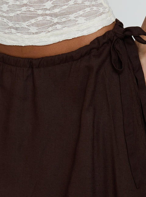 product Princess Polly Persuasion Tie Side Midi Skirt Chocolate Midi Skirts 