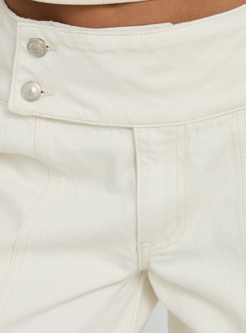 Nikoletta Foldover Jeans Cream / Polka