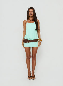 Imeria Ruched Scoop Slouchy Mini Dress Turquoise