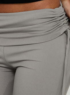 Highlighting the Bailor Channel Waistband Capri Pants Grey womens-regular-pants with high-rise and ruched waistband detail Princess Polly