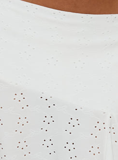 Featuring the Opalie Asymmetrical Midi Skirt White Broderie in womens-skirts with broderie detailing product Princess Polly