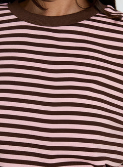 Settle Down Short Sleeve Top Pink / Brown Stripe