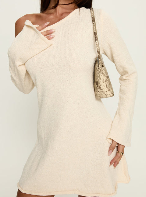 Jaede Off Shoulder Knit Mini Dress Cream